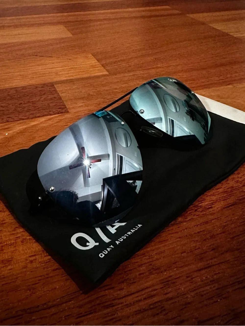 Quay Australia Teal Mirrored Rimless Aviator Sunglasses